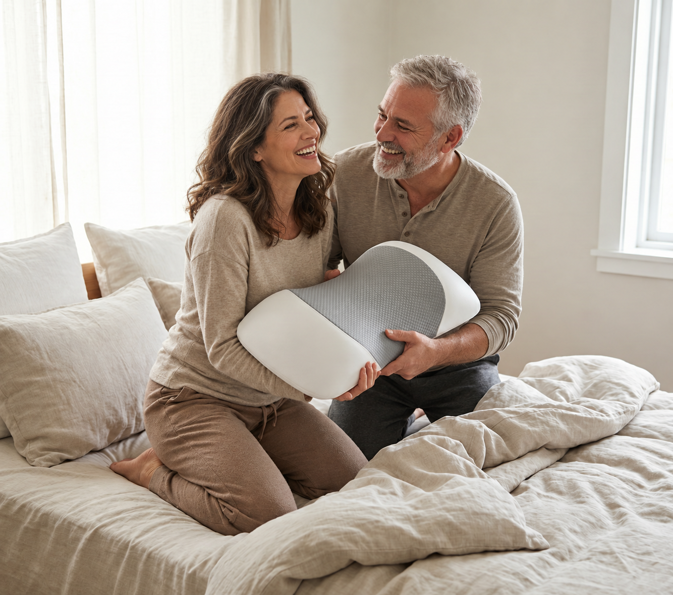 Pareja sosteniendo la almohada lumbar DIZOREA Pro