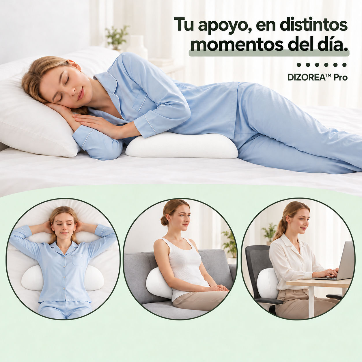 DIZOREA Pro como apoyo lumbar durante el descanso y al sentarse